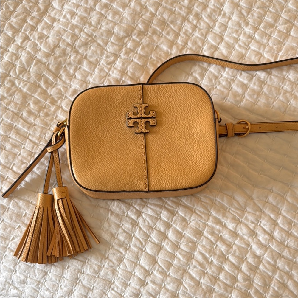 Tory Burch Yellow Crossbody Camera Bag with Tassel